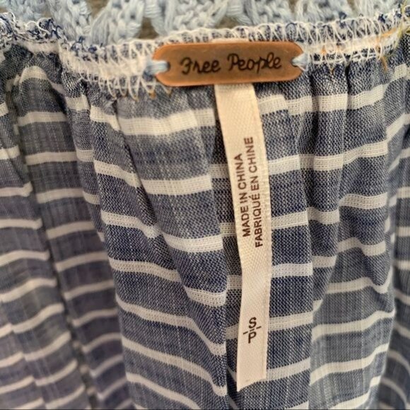 Free People Allora Blouse Size Small Crochet Neckline Striped Blue Orange New - Picture 7 of 8